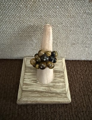 Signierter Barse Vibe Perlen Tigerauge Cluster Cha Cha Sterlingsilber Ring 8