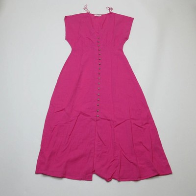 Springfield Damen Maxikleid UK 10 Rosa Knopfleiste V-Ausschnitt Flügelärmel Sommer