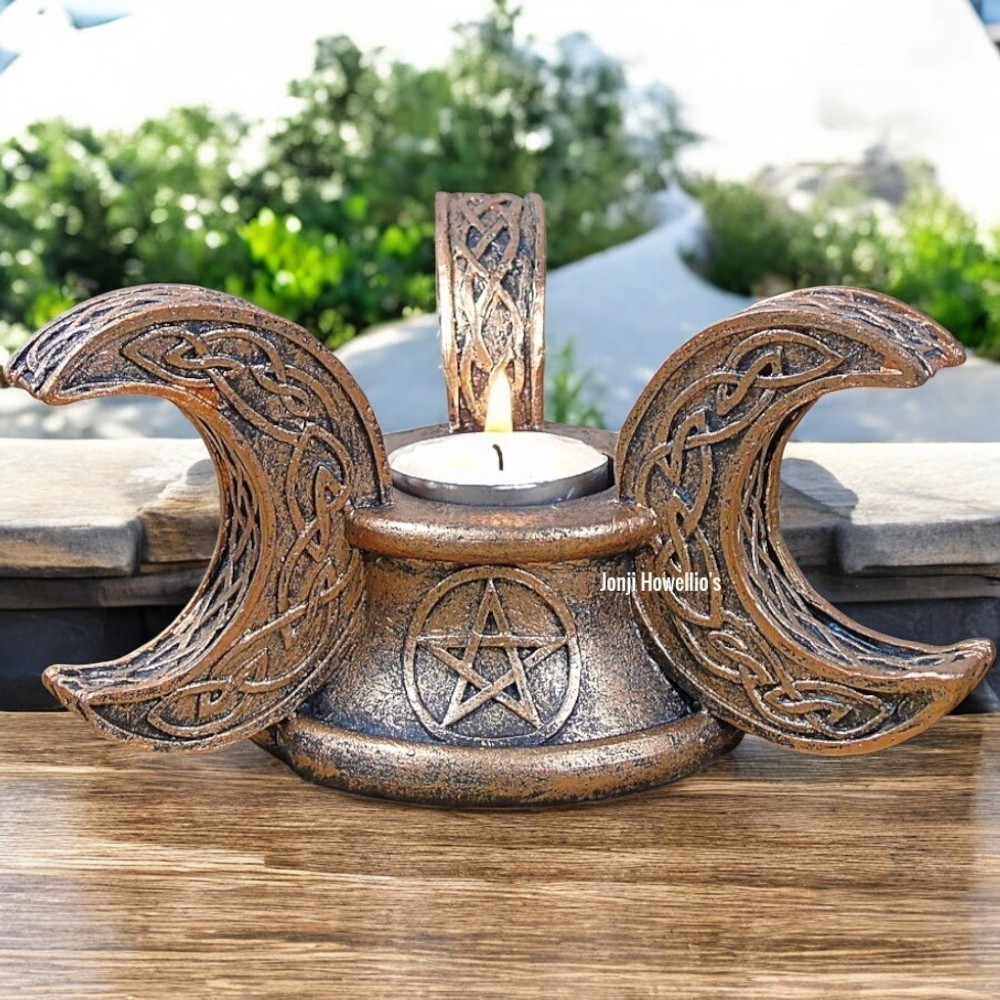 Pentagram Candle Holder Gothic Triple Moon Copper Pagan Wiccan Altar Home Decor