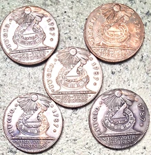 5: 1787 FUGIO CENTS Copper Copy Coins Tone / Petina Damage/Discounted - 28mm