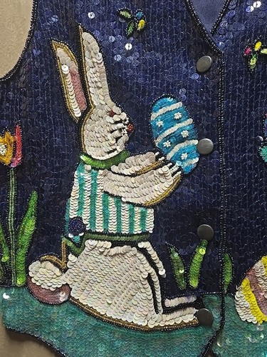 The Quacker Factory Women's Easter Bunny Eggs Sequined Vest Size S - Picture 2 of 6