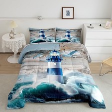 Erosebridal Lighthouse Comforter Set Queen Size,Sea Ocean Wave Bedding Set Nauti