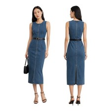NEW Urban Revivo Denim Midi Sleeveless Dress with Belt Size US 6