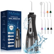 MySmile 350ml Portable Cordless Water Flosser Oral Irrigator 5 Modes 8 Jet Tips