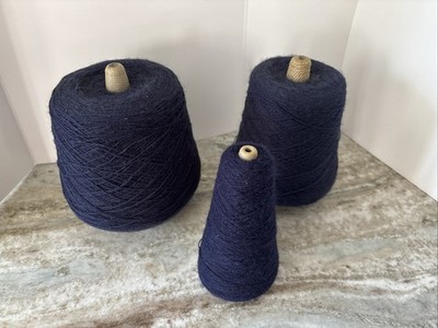Vintage Navy Acrylic Cone Yarn Lot of 3 Knitting Weaving Machine