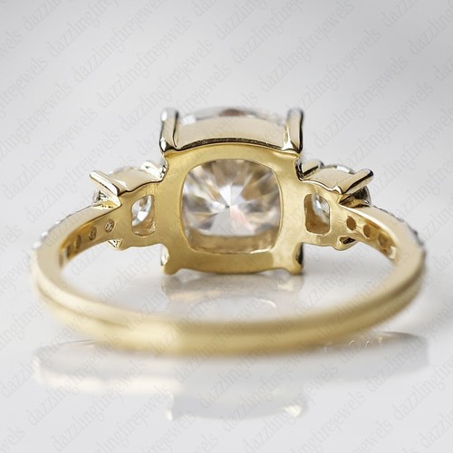 2.34 TCW Cushion Cut Moissanite Three Stone Engagement Ring 14K Two-Tone Gold - Picture 7 of 8
