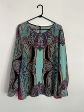 Blusa Top Marca TWENTY Manga Larga Multicolor Estampado Paisley Talla Grande