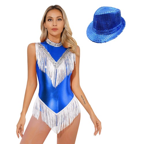 Mujer Body Brillante Traje de Baile Baile Competición Leotardo Con Sombrero Jazz - Imagen 18 de 81