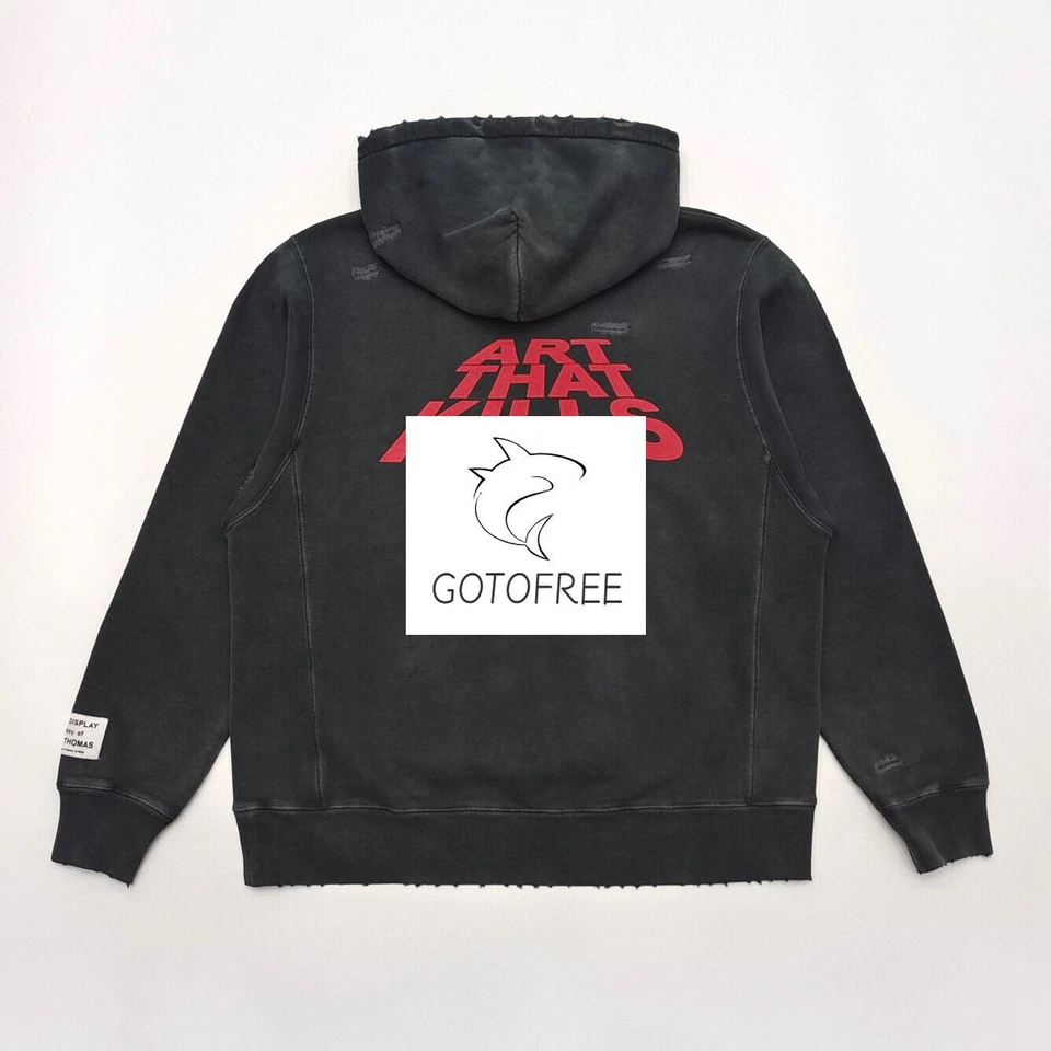 GOTOFREE GD BLACK HOODIE ATK DISTRESSED HOODED SWEATSHIRT JUMPER ACTIVEWEAR - Image 4 of 4