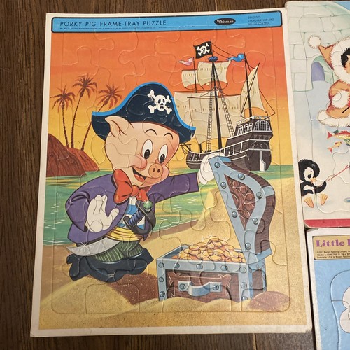 Vintage Frame Tray Puzzles Lot Of 3 Porky Pig Bo Peep Eskimos Whitman Golden - Picture 2 of 19