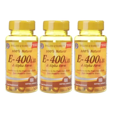 HOLLAND & BARRETT Vitamin E Softgel 3 x 100 Capsules 100% Natural Immune Support 400iu