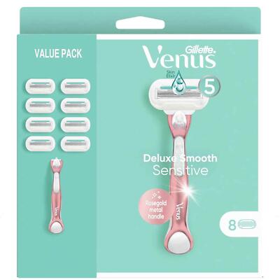 Venus Deluxe Smooth Sensitive Rosegold Rasierer Damen Rasurpaket 8 Klingen + Griff