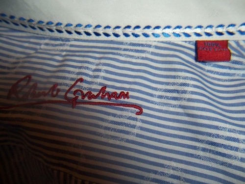 ROBERT GRAHAM MEN'S STRIPED BLUE WHITE LONG SLEEVE SHIRT CUFFLINK SIZE 15 1/2 - Picture 4 of 4