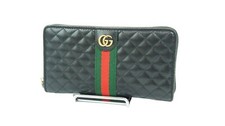 GUCCI GG Marmont Quilt Leather Shiery line Zip Around Long Black Wallet