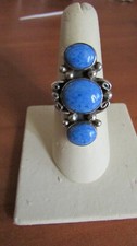 NEW NATIVE AMERICAN ORNATE 3-STONE DENIM LAPIS RING S/S SZ. 8.5