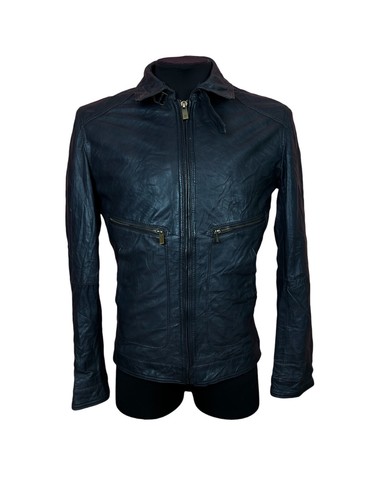 Massimo dutti leather jacket hype classic blue size s - Bild 1 von 11