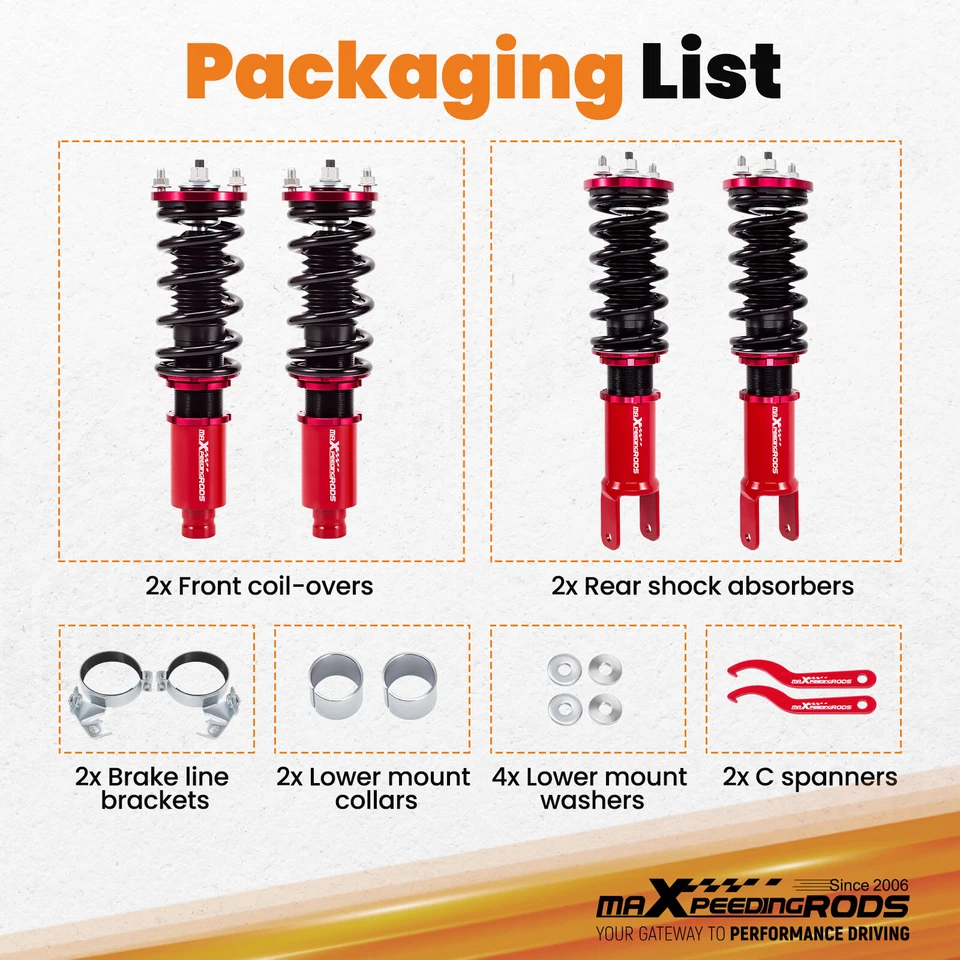 MAXPEEDINGRODS STREET ADJUSTABLE COILOVERS FOR HONDA CIVIC 92-00 INTEGRA 94-01 - Imagem 3 de 4