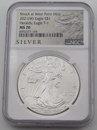 2021 W $1 Silver American Eagle MS70 NGC Stuck at West Point Mint Heraldic T-1