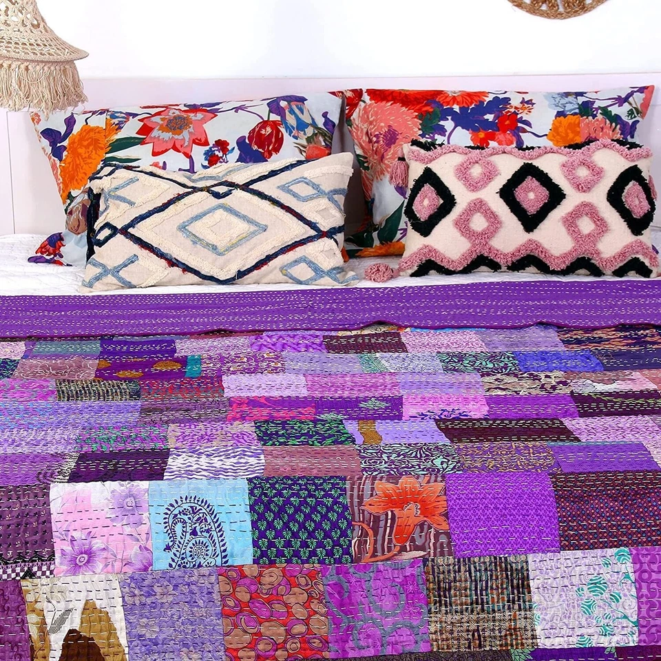 Manta reversible Kantha Indian Patchwork manta grande funda sofá cama Foto 3 de 4