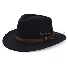 Waterproof 100% Wool Fedora Hat Crushable Felt Trilby with Leather Band 4 Sizes