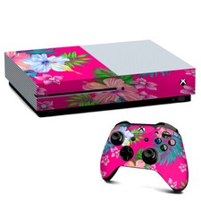 Xbox One S Console Skins Decal Wrap ONLY Pink Neon Hibiscus Flowers
