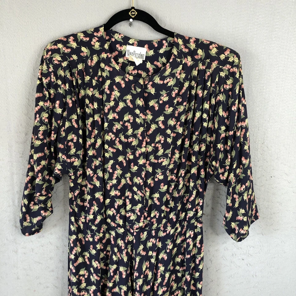 Vestido Vintage Nina Piccalino Para Mujer 14 Azul Rosa Floral Casa Núcleo Floral Oscuro Foto 2 de 4