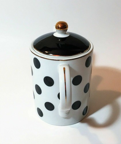 GRACES TEAWARE Coffee Tea Pot White Ceramic Navy Blue Polka Dot Gold Height 7 in - Picture 5 of 5