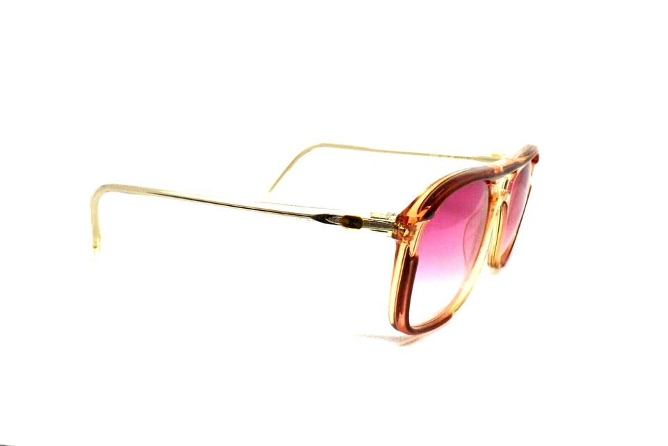 Lunettes de Soleil Homme Vintage Âge 80 Brun Verre Rose Double Pont Plastique - Photo 3/4