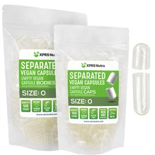 Size 0 Separated Clear Empty Vegan Capsules Veggie Caps Kosher Vegi Pills