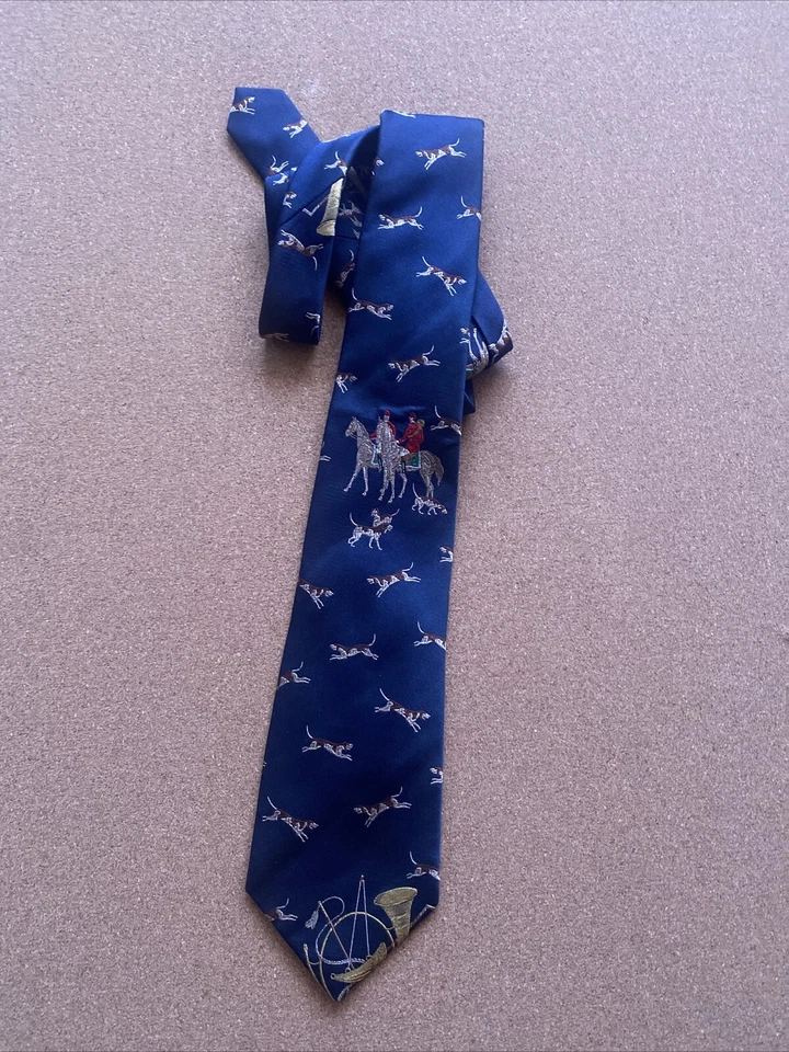 Corbata de Colección Polo Ralph Lauren Cuello Eques Perros de Caza Seda EE. UU. Hecha a Mano Rara Foto 2 de 4