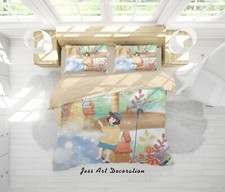 3D Plant Girl Painting Kids Quilt Cover Set Duvet Cover Bedding Pillowcases