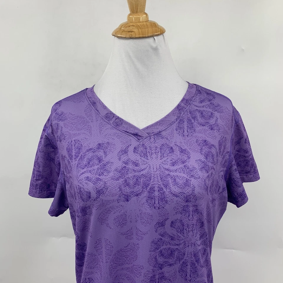 Rei Top 女式 S 小号 Heliotrope V 领抽象短袖弹力户外 — 第 3/4 张图片