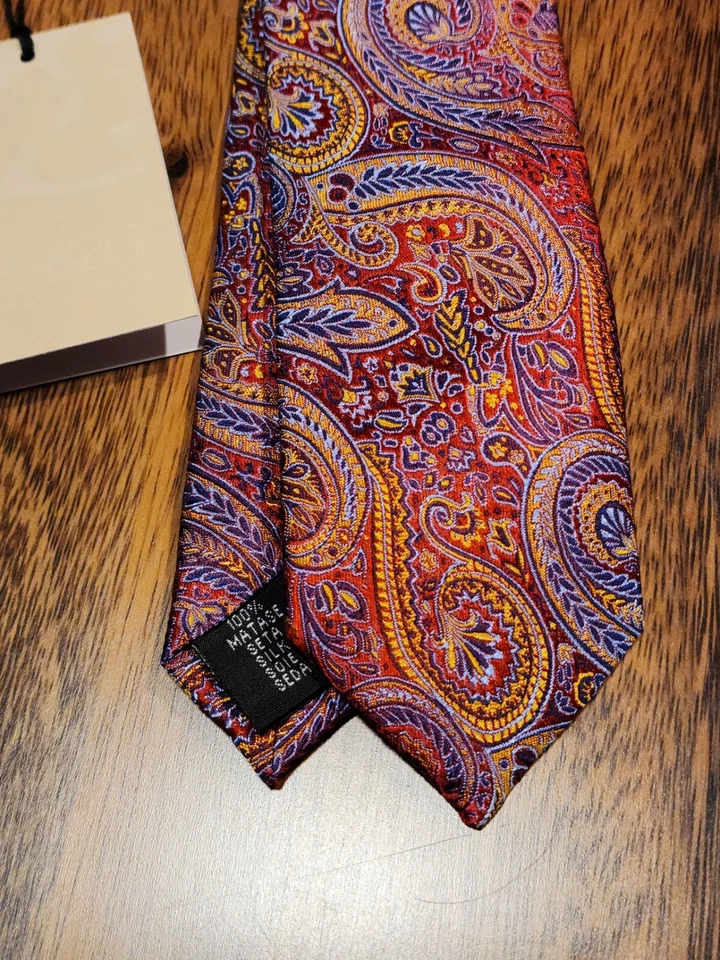 Corbata de seda Y&G para hombre roja amarilla azul cachemira delgada nueva con etiquetas Foto 2 de 4