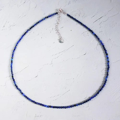 3 mm blau Lapis zarte Perlen Halskette Lapislazuli Kristall zierliche Halskette AAA - Bild 2 von 5