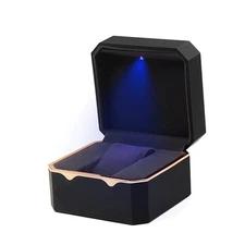 LED Light Watch Case Antidust Display Storage Holder Luxury Jewelry Box Black qq