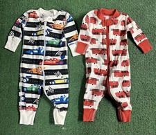 Hanna Andersson Unisex 2 PC Pajama 0-3 Mo 50 Cm Fire Truck Race Car Zip PJ