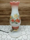 VTG Milk Glass Hurricane Vanity Table Lamp Victorian Style Pink Rose Ruffled Top