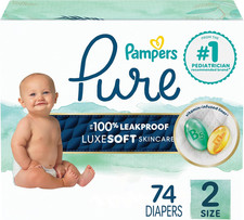 Pure Baby Diapers, Size 2 12-18 Lbs , 74, up to 100 Leakproof, Premium Hypoall