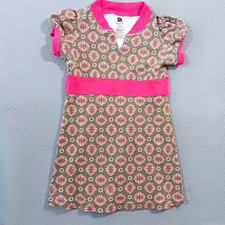Tea Collection Girls 3T Gray Pink Floral Knit A-Line V-Neck Dress Knee