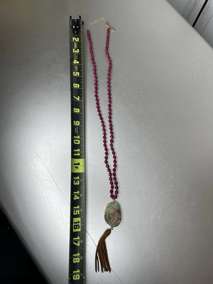 Pingente de borla de pedra preciosa com miçangas de rubi PANACEA colar 32 polegadas feito à mão - Imagem 4 de 4