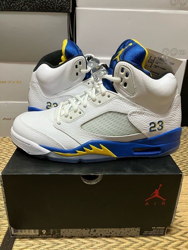 Men 9.0US Air Jordan5 Retro Jordan Laney White Blue Yellow Us9 - Picture 2 of 7
