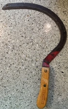 Antique VILLAGE BLACKSMITH #3 WOOD handle CURVED KNIFE Grass cutter hand sickle
