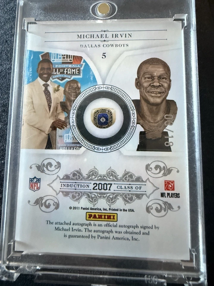 National Treasures Michael Irvin 2011 emblema del salón automático/18 raro patio Foto 2 de 2