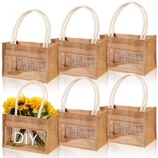6 PCS Burlap Tote Bag Jute Bag Blank With Handles For DIY Wedding Party Set