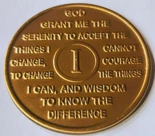 1 Year Al-Anon 12 Step Anniversary Coin Bronze Medallion Coin Chip One 