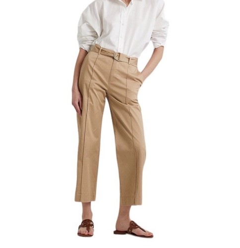 Lauren Ralph Lauren Twill Belted Cropped Stylish Wide Leg Pants Tan NEW Size 6P