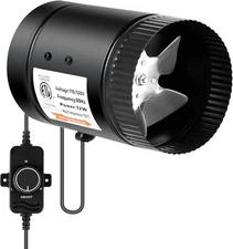 Inline Duct Booster Fan 4" 106 CFM with Speed Controller, Low-Noise Ventilation 