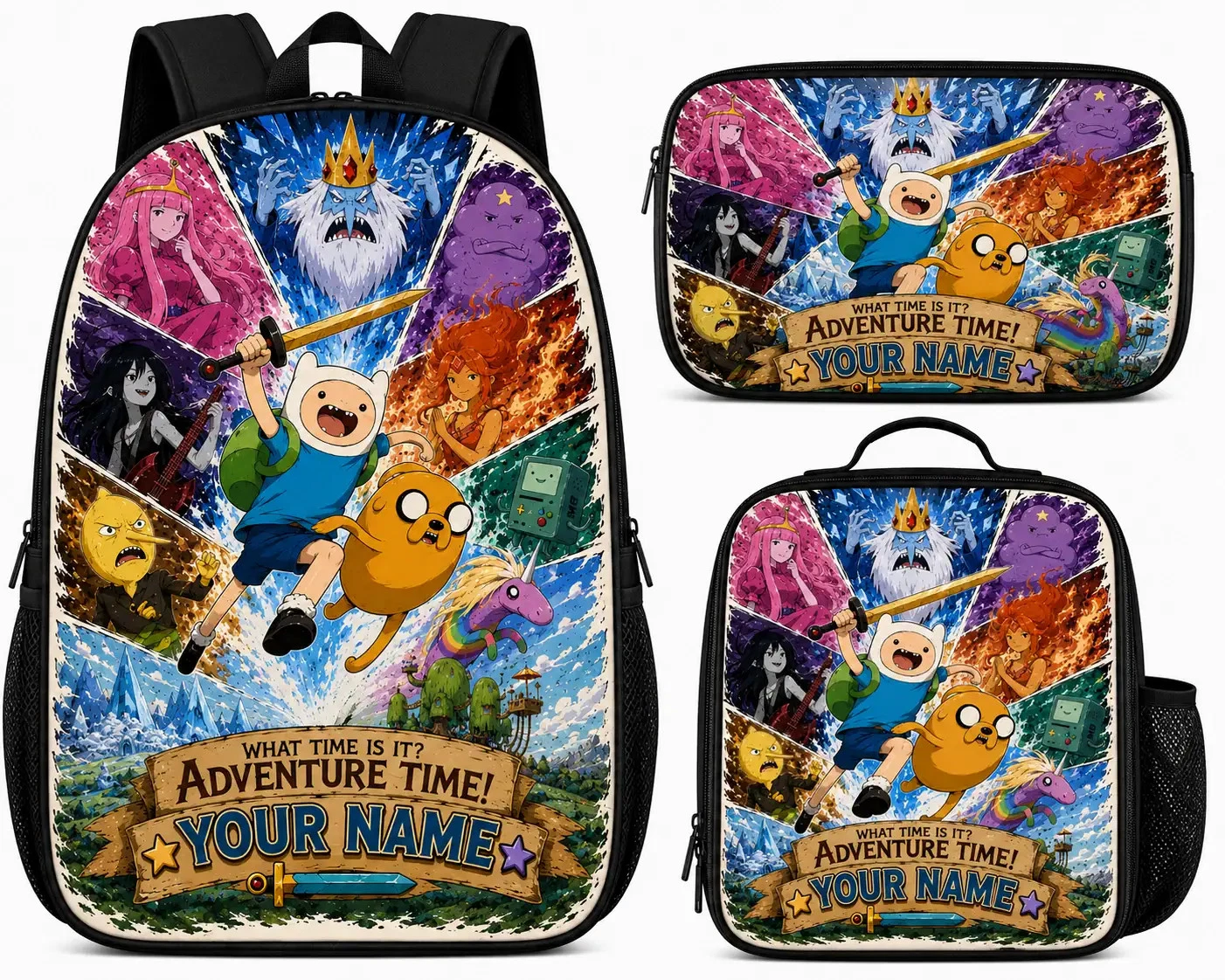 Adventure Time Personalized Kids Backpack Set Lunch Bag Pencil Case