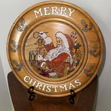 Merry Christmas Santa Plaque 12” Wood Handmade Hand painted Signed 