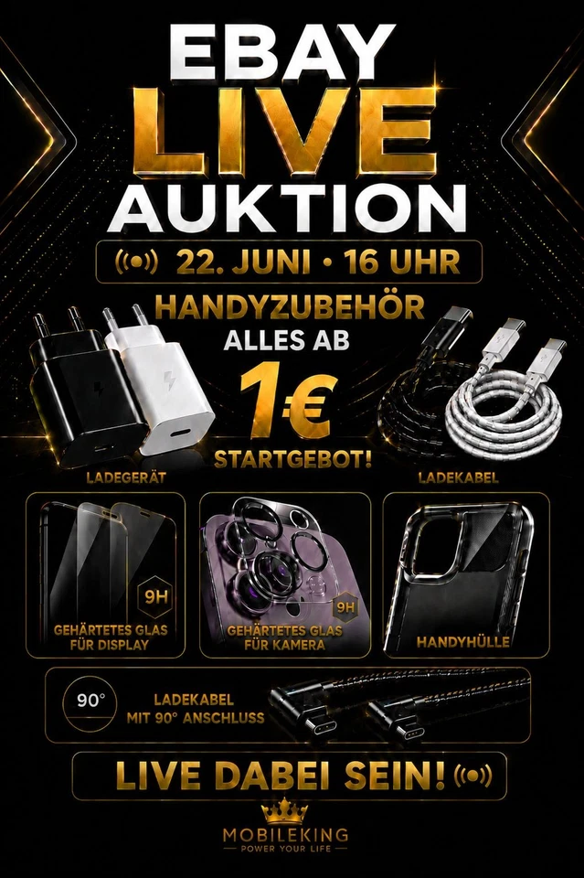 Alles ab 1€ live Auktionen: iPhone,  Samsung, Huawei, Xiaomi Handyzubehör